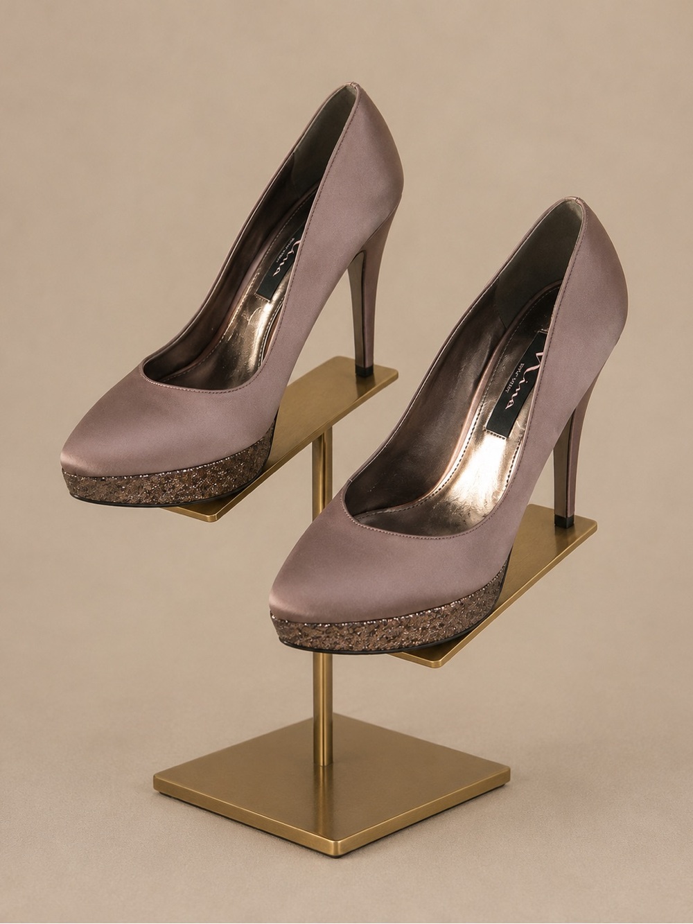 Nina Size 6.5 Blush Satin Glitter Platform Heels